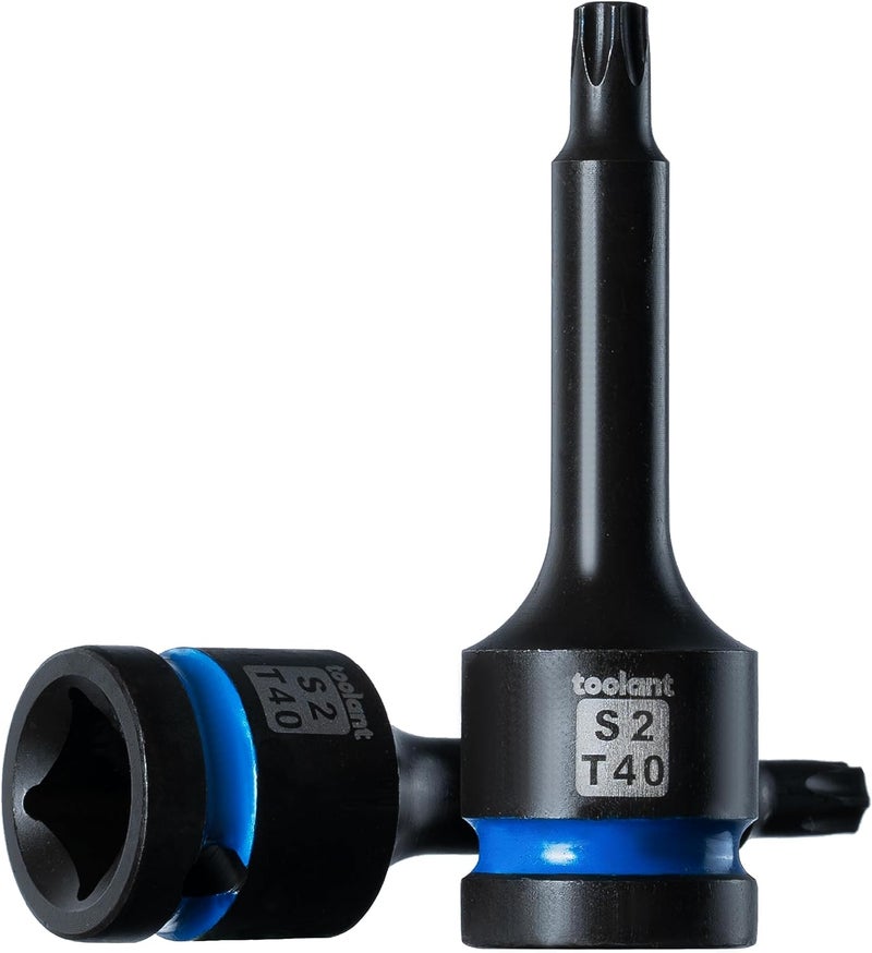 toolant Torx T40 Impact Bit Socket Set 2pcs,1/2" S2 Steel Air Drive Star Sockets, Long High Impact Bits,Professional Mechanic & Automotive Repair Socket Set - Image 1